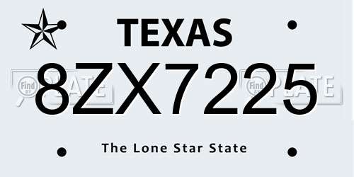 8ZX7225 Texas License Plate
