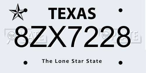 8ZX7228 Texas License Plate
