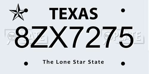 8ZX7275 Texas License Plate