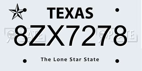 8ZX7278 Texas License Plate