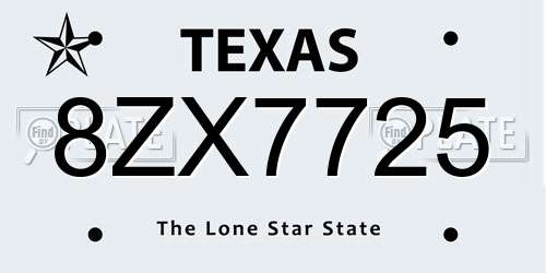 8ZX7725 Texas License Plate