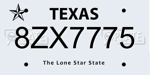 8ZX7775 Texas License Plate