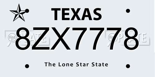 8ZX7778 Texas License Plate