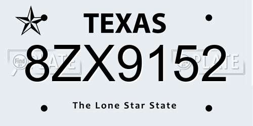 8ZX9152 Texas License Plate