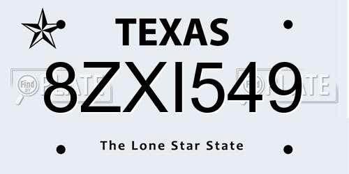 8ZXI549 Texas License Plate