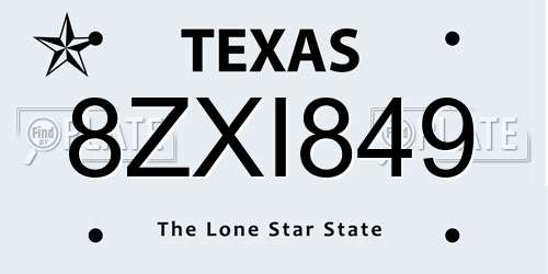 8ZXI849 Texas License Plate