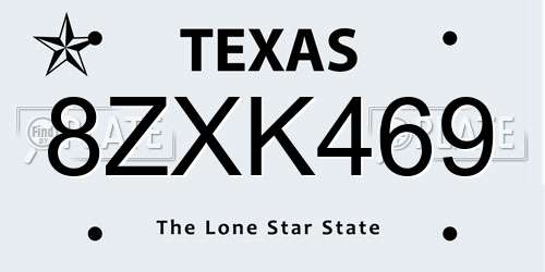 8ZXK469 Texas License Plate