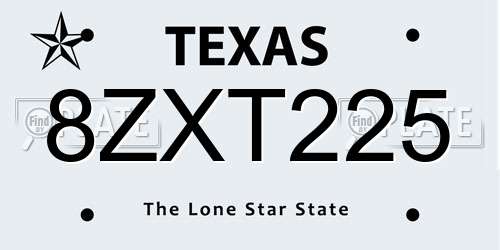 8ZXT225 Texas License Plate