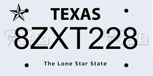 8ZXT228 Texas License Plate