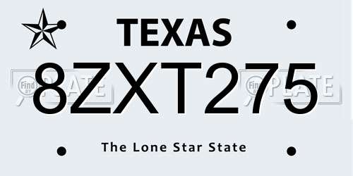 8ZXT275 Texas License Plate