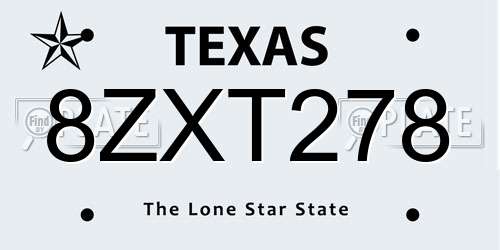 8ZXT278 Texas License Plate