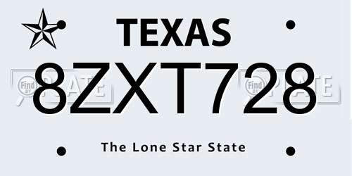 8ZXT728 Texas License Plate