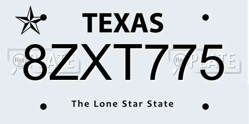 8ZXT775 Texas License Plate