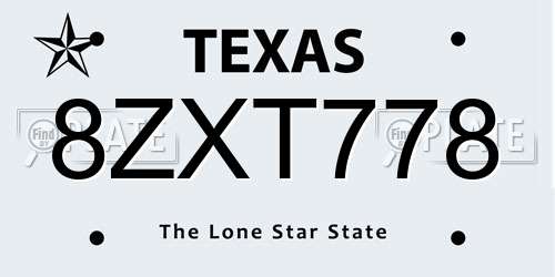 8ZXT778 Texas License Plate