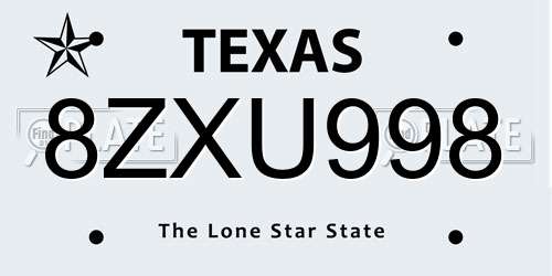 8ZXU998 Texas License Plate