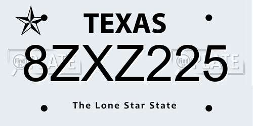 8ZXZ225 Texas License Plate
