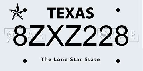 8ZXZ228 Texas License Plate