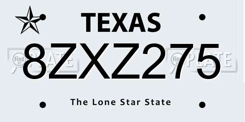 8ZXZ275 Texas License Plate