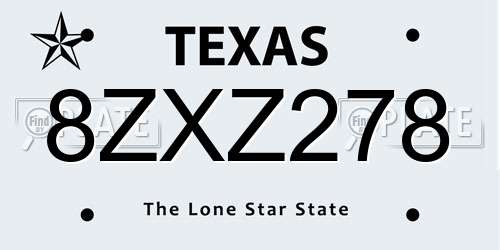8ZXZ278 Texas License Plate