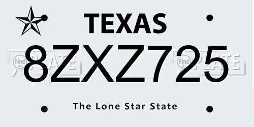 8ZXZ725 Texas License Plate