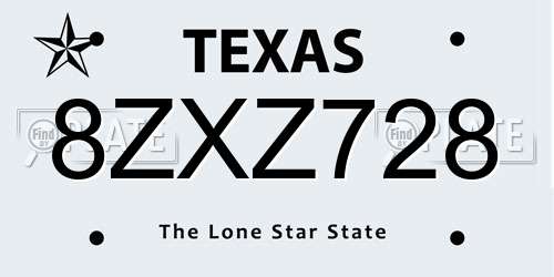 8ZXZ728 Texas License Plate