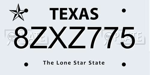 8ZXZ775 Texas License Plate