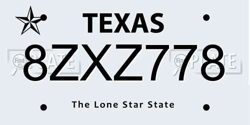 8ZXZ778 Texas License Plate