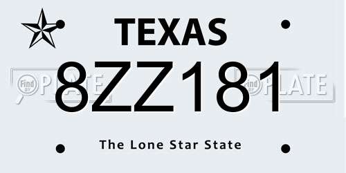 8ZZ181 Texas License Plate