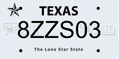 8ZZS03 Texas License Plate