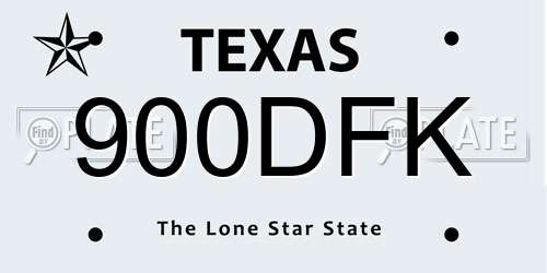 900DFK Texas License Plate