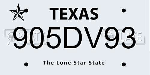 905DV93 Texas License Plate