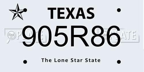 905R86 Texas License Plate