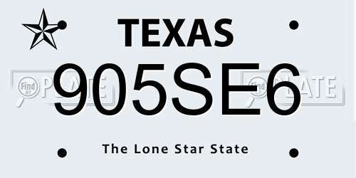 905SE6 Texas License Plate