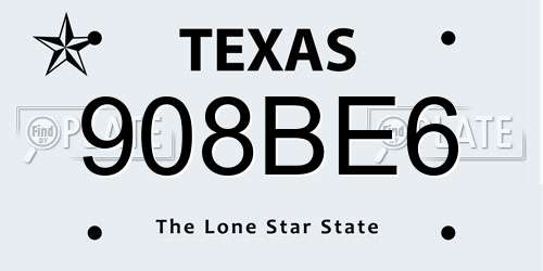 908BE6 Texas License Plate