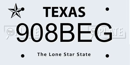 908BEG Texas License Plate