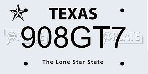 908GT7 Texas License Plate