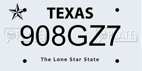 908GZ7 Texas License Plate