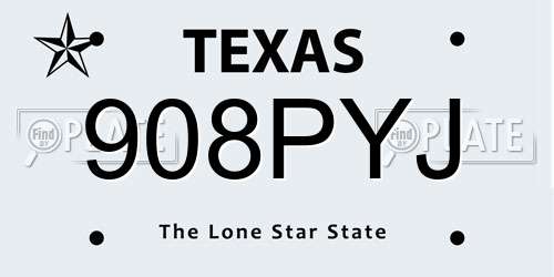 908PYJ Texas License Plate