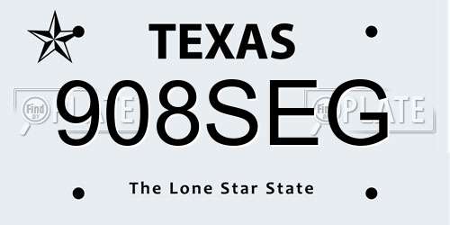 908SEG Texas License Plate