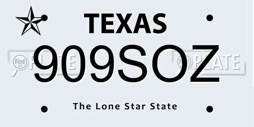 909SOZ Texas License Plate