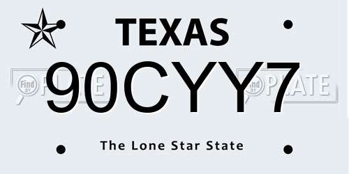 90CYY7 Texas License Plate