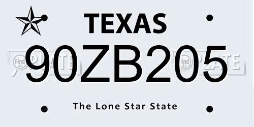 90ZB205 Texas License Plate