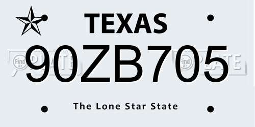 90ZB705 Texas License Plate