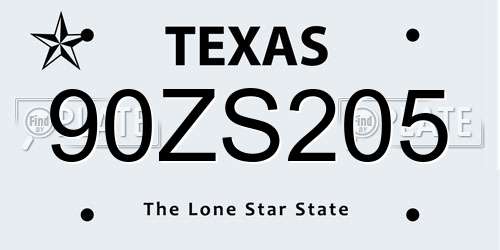 90ZS205 Texas License Plate