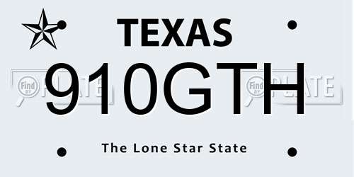 910GTH Texas License Plate