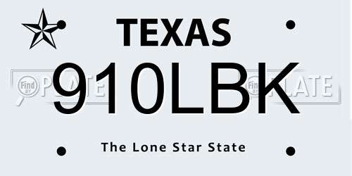 910LBK Texas License Plate