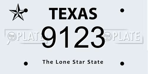 9123 Texas License Plate