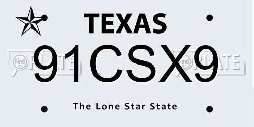91CSX9 Texas License Plate