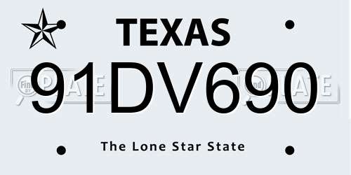 91DV690 Texas License Plate
