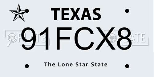 91FCX8 Texas License Plate
